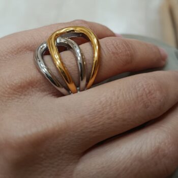 Δαχτυλίδι ατσάλινο "Αρμονία" Χρυσή & Ασημί απόχρωση με Μοντέρνο Σχέδιο