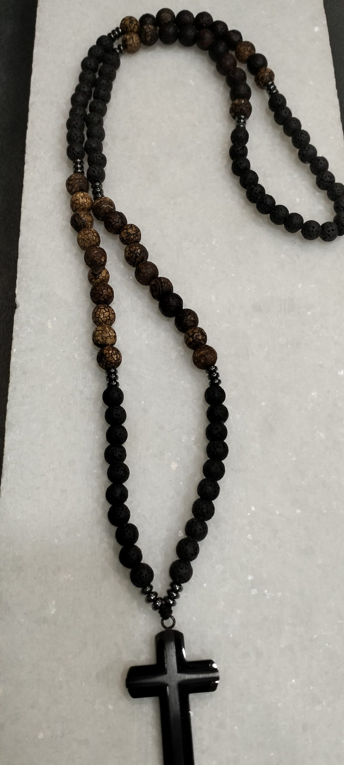 Sanctus – Ανδρικό Κολιέ Ροζάριο με Σταυρό & Ημιπολύτιμες Χάντρες - Image 2