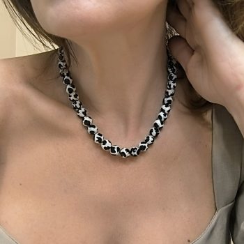 Κολιέ ''Elysia'' Χειροποίητο από Αχάτη Δαλματίας Animal με Επαργυρωμένο Κούμπωμα