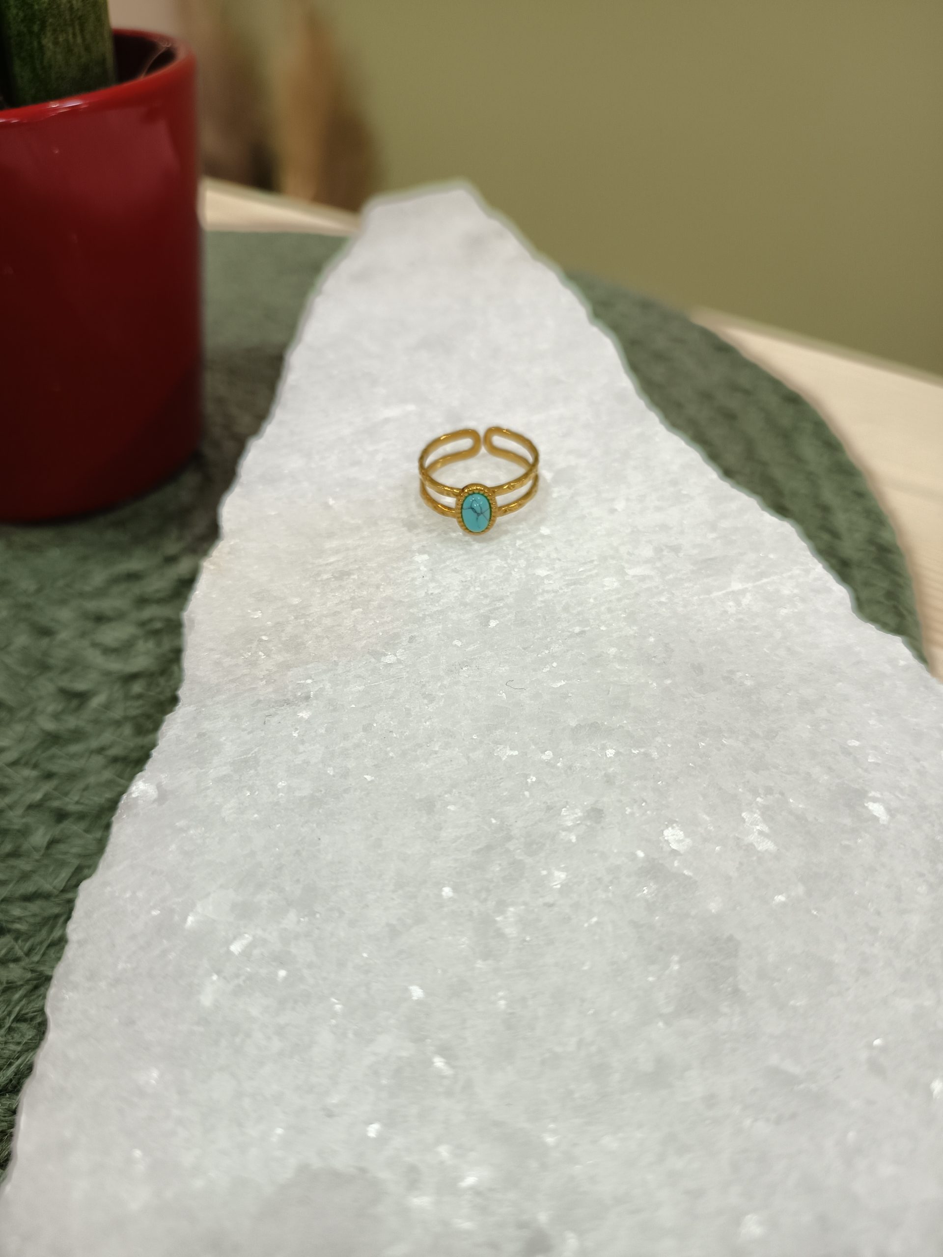 Δαχτυλίδι ''Élégance'' Ατσάλινο Διπλή Βέργα Οβάλ Τιρκουάζ Ημιπολύτιμη Πέτρα Ρυθμιζόμενο - Image 2