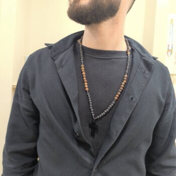 Sanctus – Ανδρικό Κολιέ Ροζάριο με Σταυρό & Ημιπολύτιμες Χάντρες