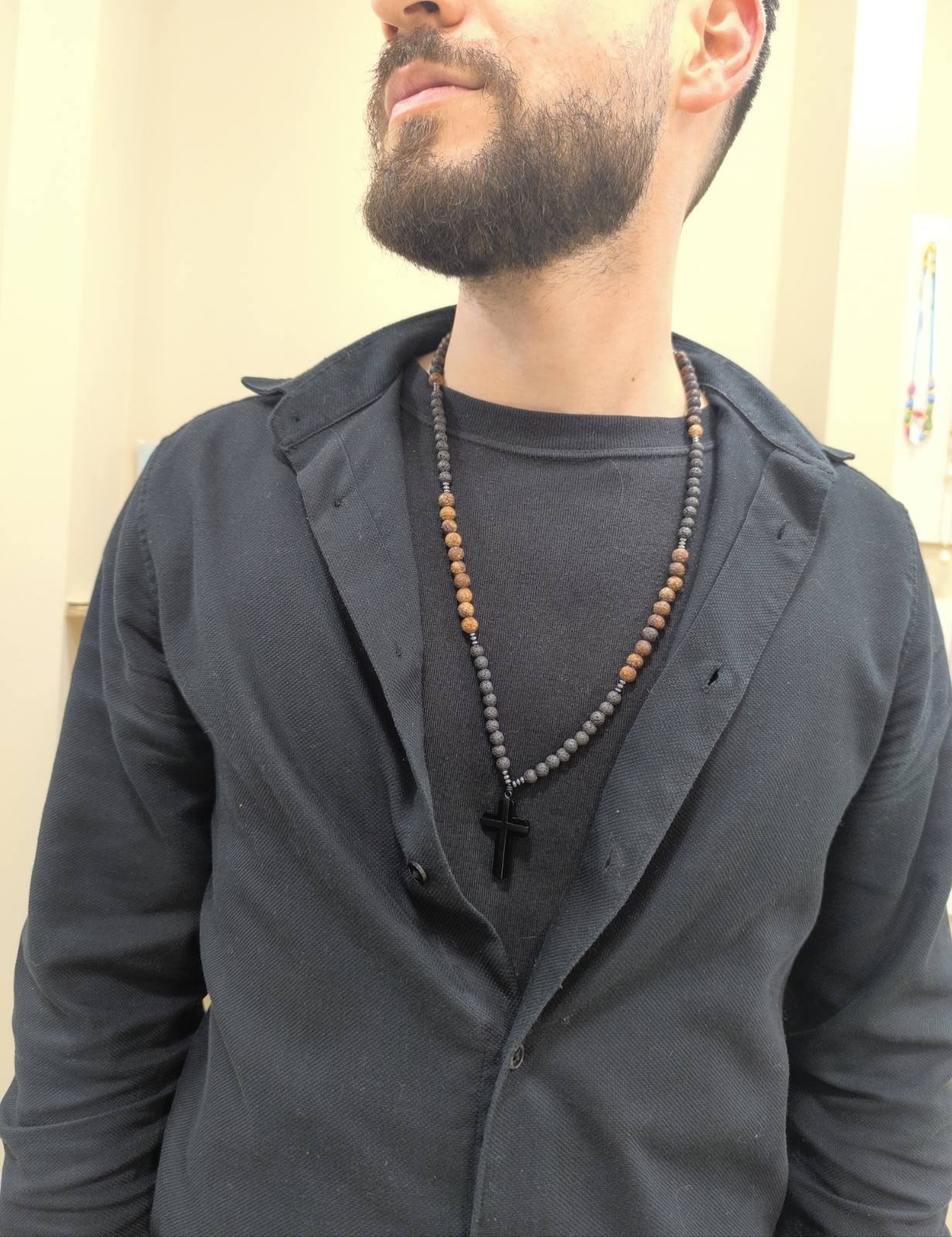 Sanctus – Ανδρικό Κολιέ Ροζάριο με Σταυρό & Ημιπολύτιμες Χάντρες