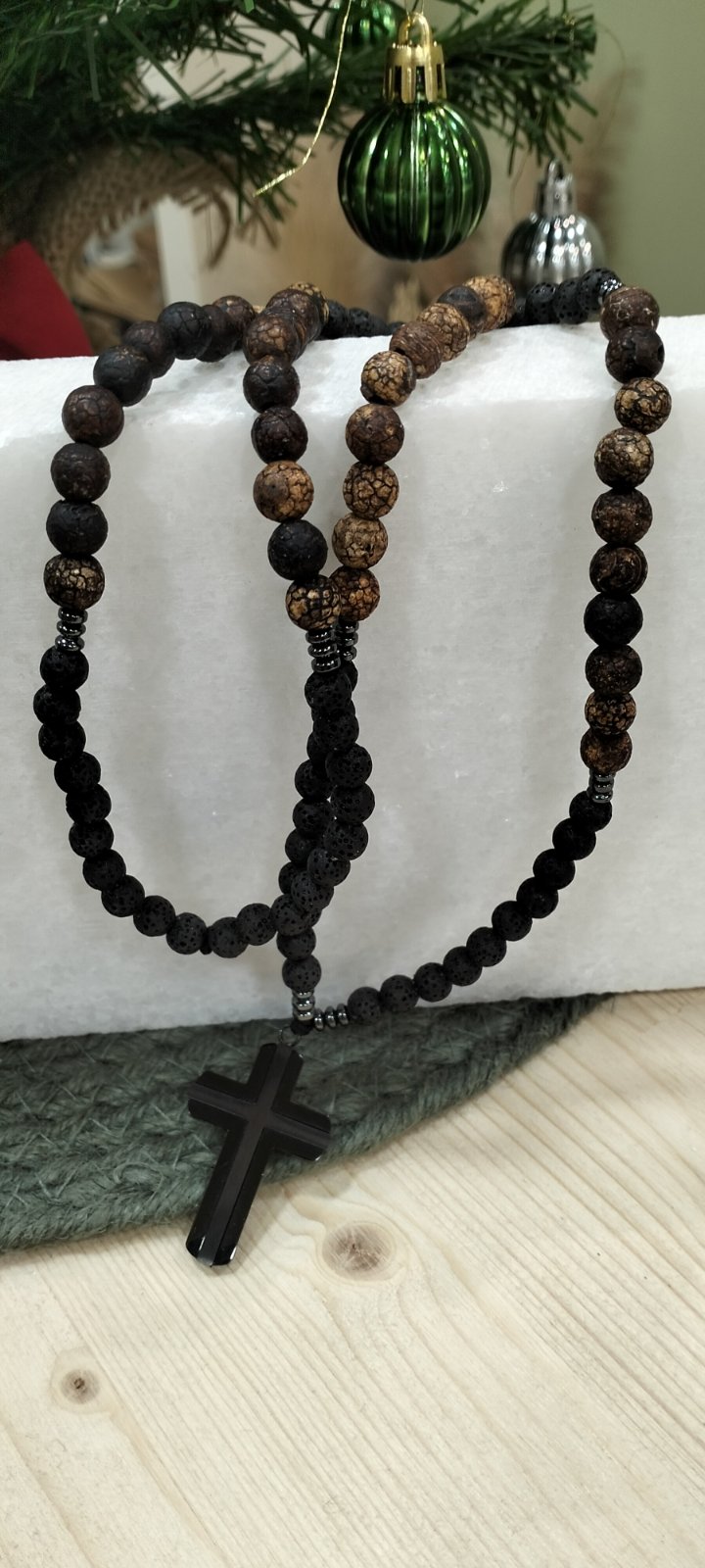 Sanctus – Ανδρικό Κολιέ Ροζάριο με Σταυρό & Ημιπολύτιμες Χάντρες - Image 3