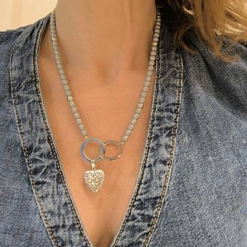 Double Ring Heart – Κολιέ με Αιματίτη & Μενταγιόν Καρδιά