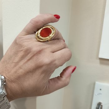 Δαχτυλίδι ''Αιθέρ'' Ατσάλινο με Οβάλ Κορνεόλη Πέτρα Ρυθμιζόμενο