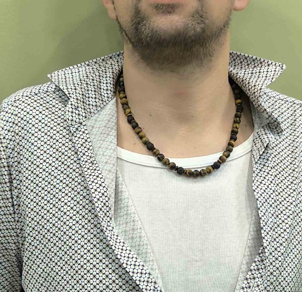 Tiger Earth – Ανδρικό Κολιέ με Ημιπολύτιμες Χάντρες