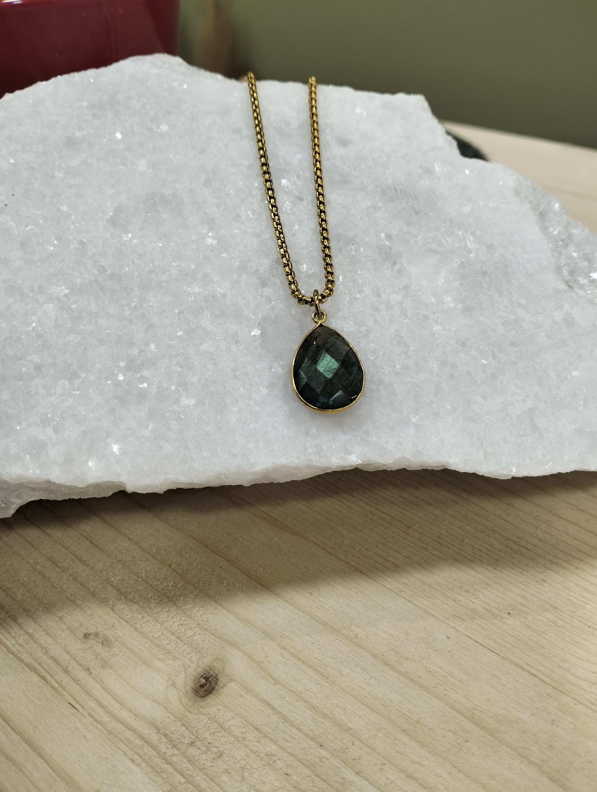 Ατσάλινη Βενετσιάνικη Αλυσίδα με Μενταγιόν Λαμπραντορίτης Δάκρυ - Image 2