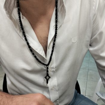 Noir Cross – Unisex Κολιέ Ροζάριο με Μαύρο Σταυρό