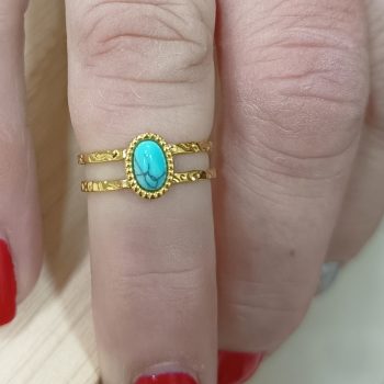 Δαχτυλίδι ''Élégance'' Ατσάλινο Διπλή Βέργα Οβάλ Τιρκουάζ Ημιπολύτιμη Πέτρα Ρυθμιζόμενο