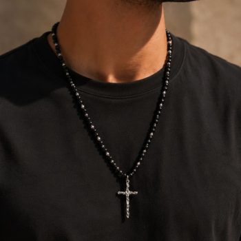 Forge – Handmade Lava Rosary Necklace with Hammered Cross