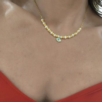 Αλυσίδα ''Mystic Medals'' Χειροποίητη Χρυσή Ατσάλινη  με Μάτι Μαργαριτάρια