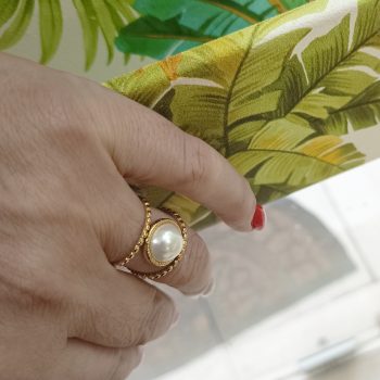 Δαχτυλίδι  ''Aurelia Pearl” Ατσάλινο σε Χρυσό με Πέρλα Ρυθμιζόμενο