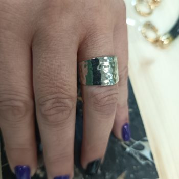 “Hephaestus” Ring – Hammered Stainless Steel, Adjustable, Silver Minimal Design