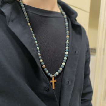 Verde Cross – Ανδρικό Κολιέ Ροζάριο με Αφρικανική Τυρκουάζ & Λάβα