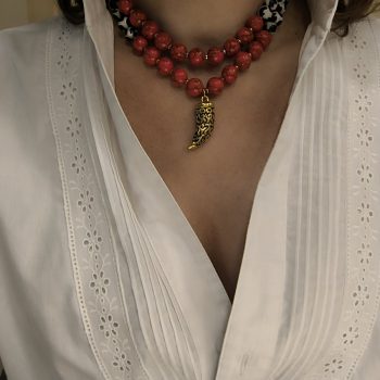 “Dual Instinct” Κολιέ Αιματίτης - Ατσάλι Χρυσό & Λευκό Κέρατο