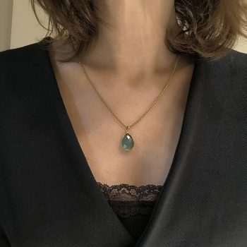 Ατσάλινη Βενετσιάνικη Αλυσίδα με Μενταγιόν Λαμπραντορίτης Δάκρυ