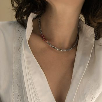 Κολιέ Χειροποίητο ''EverLove Jewelry'' από Λευκό Αιματίτη & Κόκκινο Κοράλι