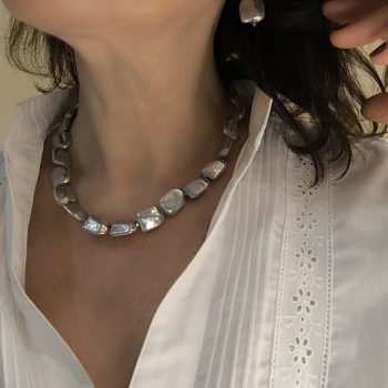 Χειροποίητο Σετ ''Iridescent Silver'' Κολιέ & Σκουλαρίκια με Ιριδίζουσες Ακρυλικές Χάντρες