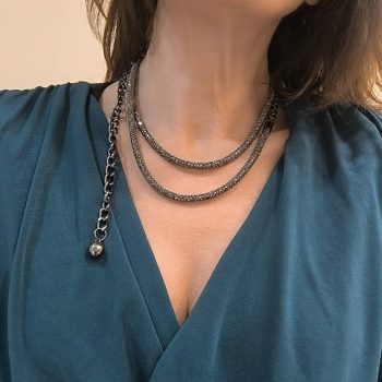 Κολιέ-Ζώνη ''Anthracite Elegance'' από στρας ανθρακί