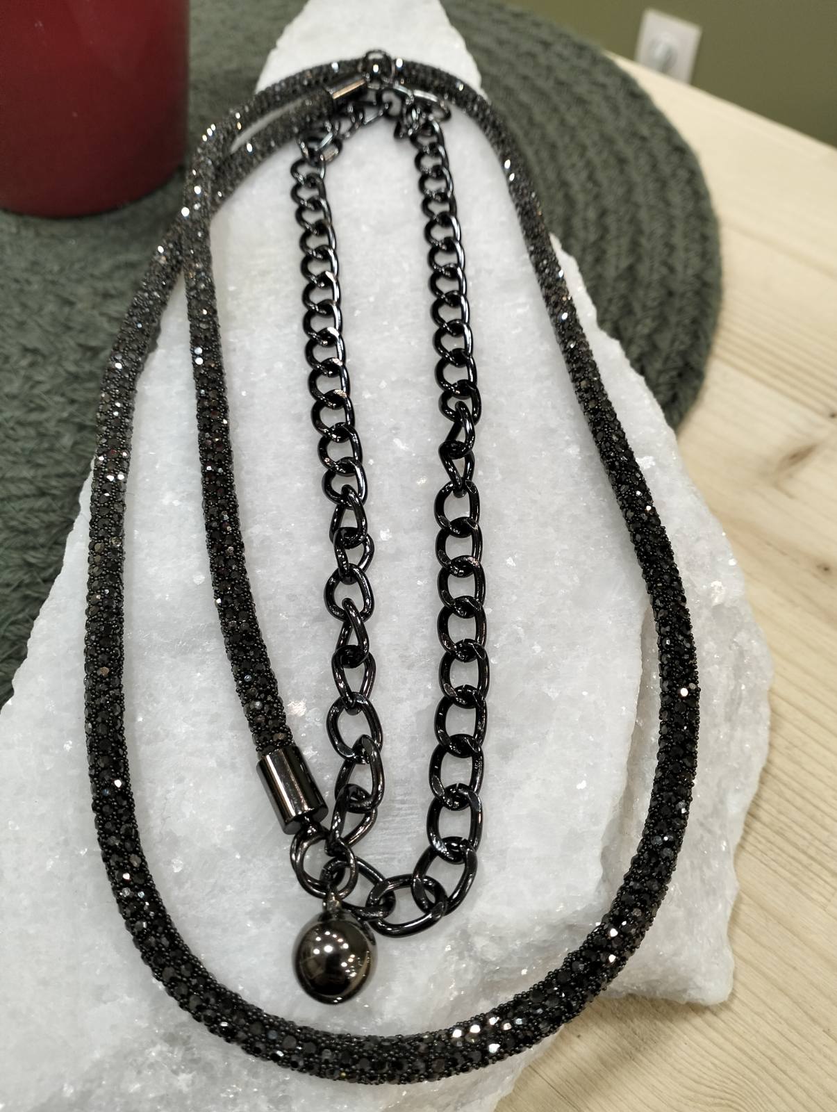 Ζώνη-Κολιέ ''Anthracite Elegance'' από στρας ανθρακί - Image 2