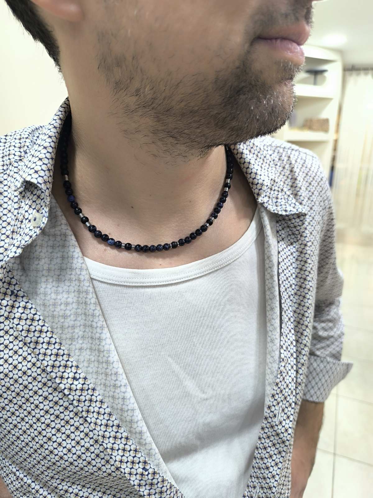 Midnight Stone – Ανδρικό Κολιέ με Ημιπολύτιμες Χάντρες