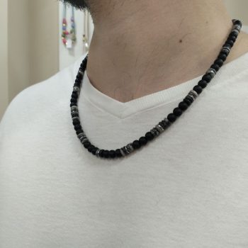 Obsidian Core – Ανδρικό Κολιέ με Μαύρες Ημιπολύτιμες Χάντρες