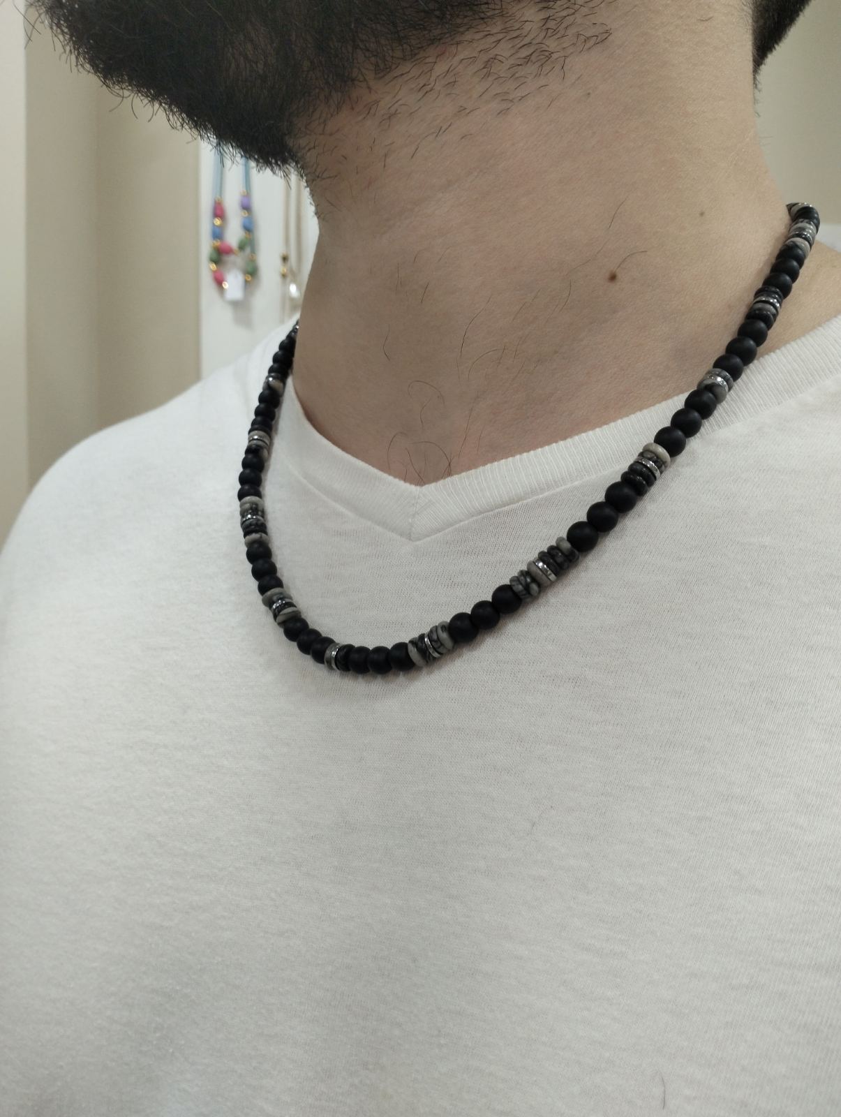 Obsidian Core – Ανδρικό Κολιέ με Μαύρες Ημιπολύτιμες Χάντρες