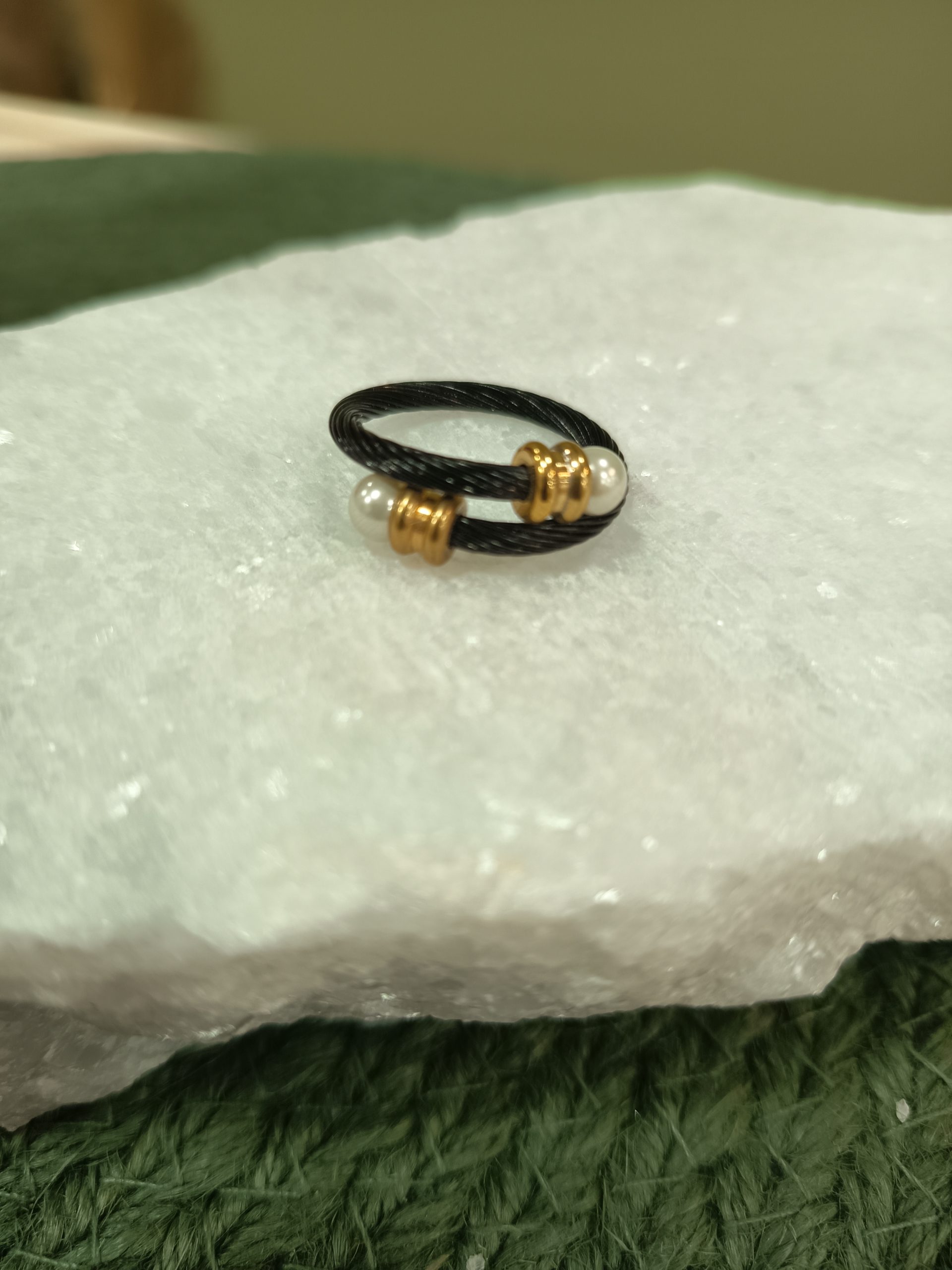 Duo Pearl Steel Ring – Stainless Steel with Double Pearl, Adjustable - Image 2