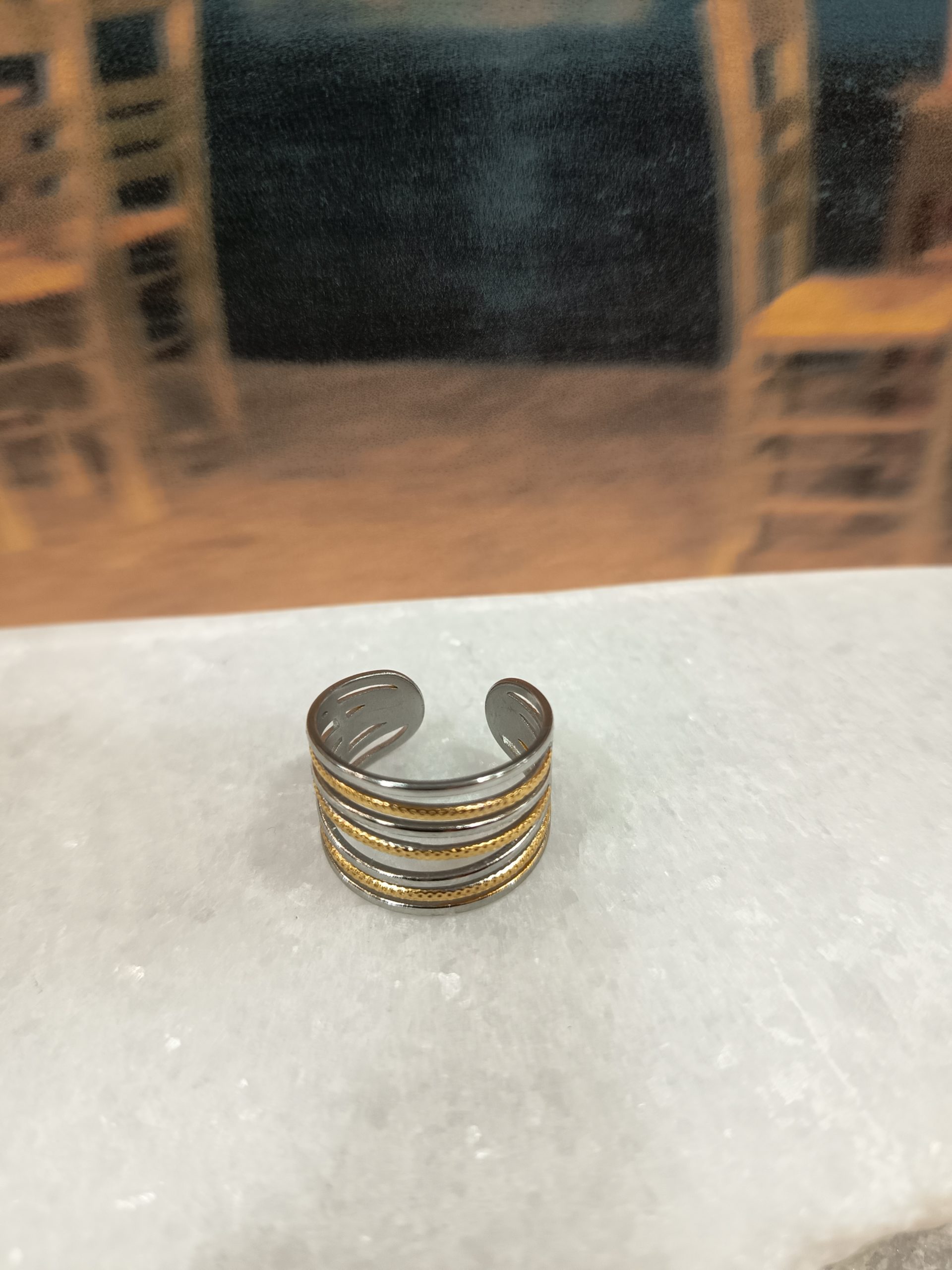 Δαχτυλίδια Πολυστρωματικά ''Eclipse'' Minimal Σχέδιο σε Χρυσό-Ασημί-Λευκόχρυσο Ρυθμιζόμενο - Image 4