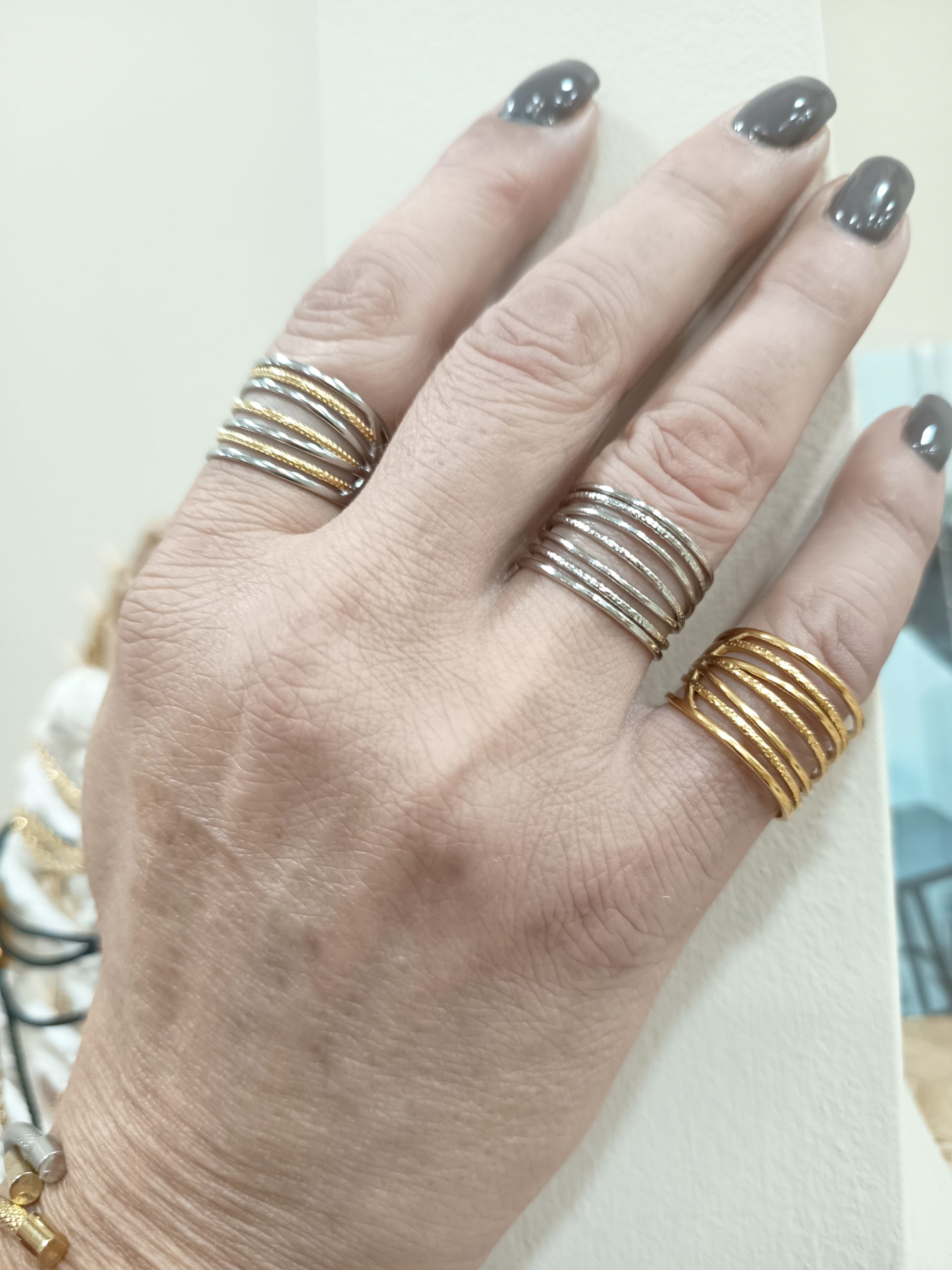 Δαχτυλίδια Πολυστρωματικά ''Eclipse'' Minimal Σχέδιο σε Χρυσό-Ασημί-Λευκόχρυσο Ρυθμιζόμενο