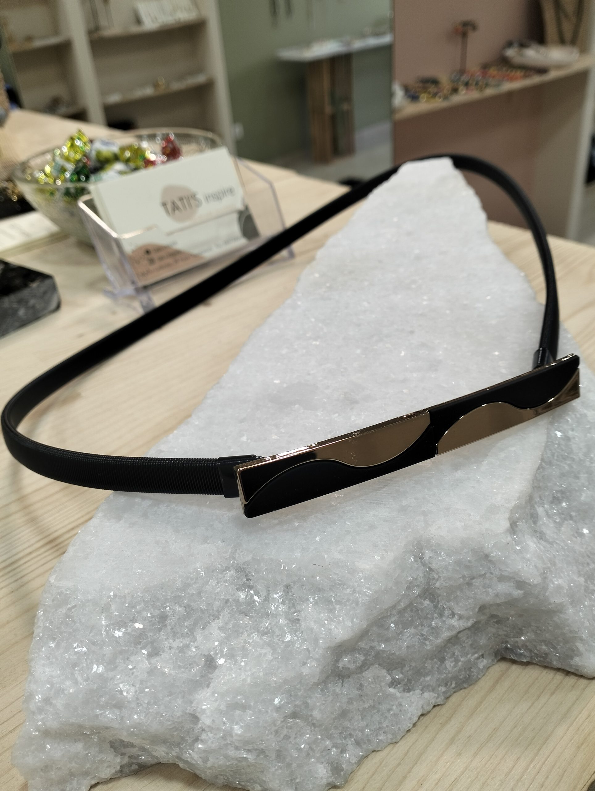 Ελαστική Ζώνη Ελατήριο 76cm με Μεταλλική Χρυσή Πλακέ – Μαύρη - Image 3