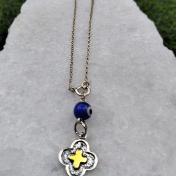 Φυλαχτό Αυτοκινήτου Ασημένιο 925 Σταυρός με Μπλε Μάτι