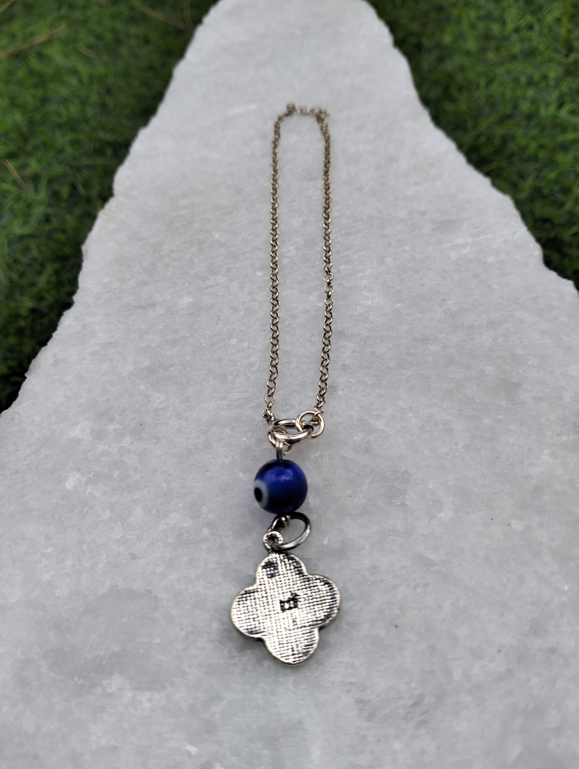 Φυλαχτό Αυτοκινήτου Ασημένιο 925 Σταυρός με Μπλε Μάτι - Image 2