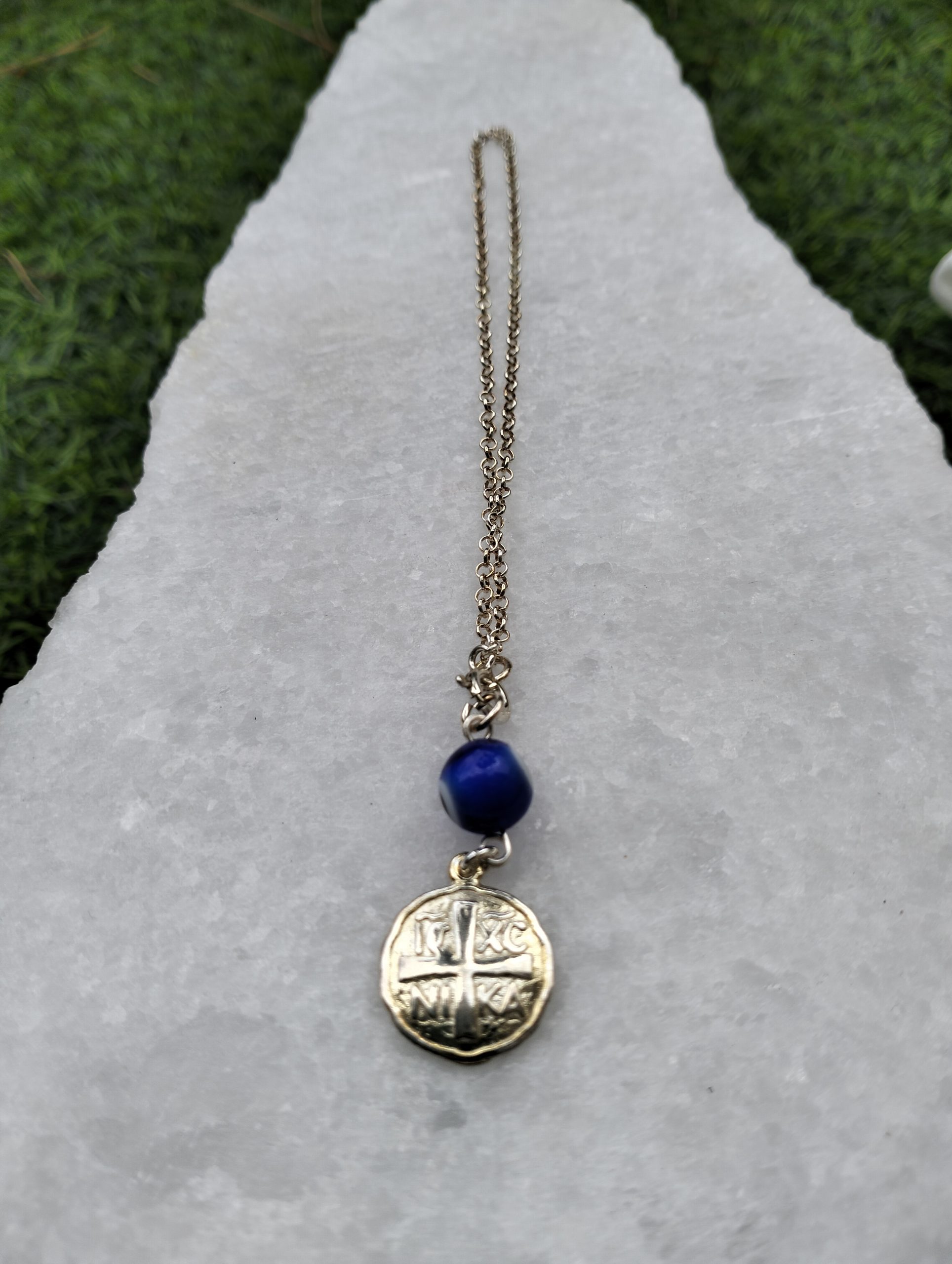 Φυλαχτό Αυτοκινήτου Ασημένιο 925 Κωνσταντινάτο με Μπλε Μάτι