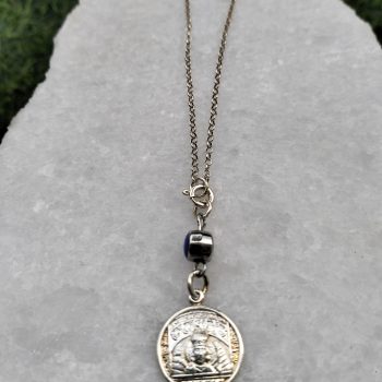 Φυλαχτό Αυτοκινήτου Ασημένιο 925 Στρογγυλό Ταξιάρχης με Μπλε Μάτι