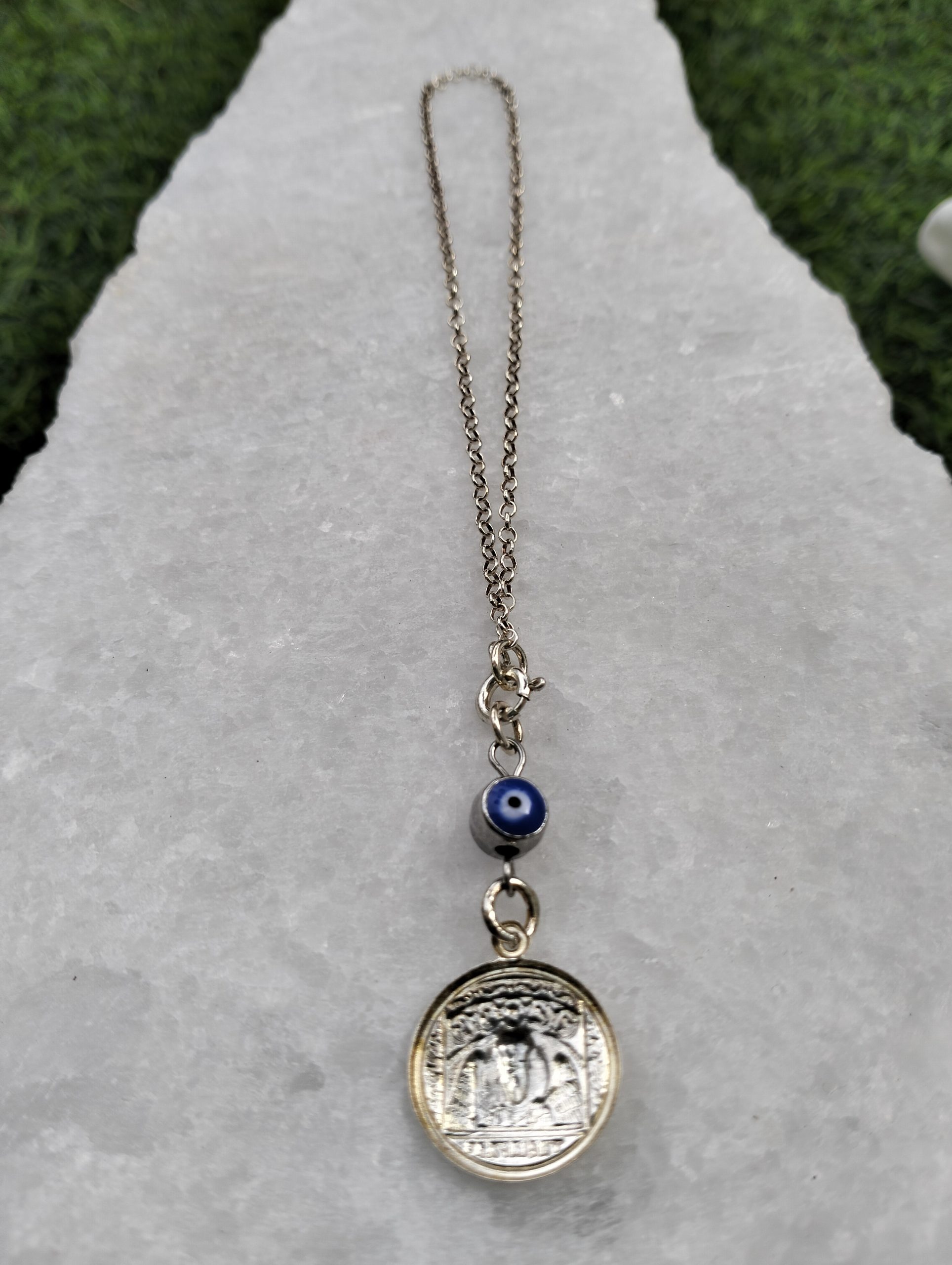 Φυλαχτό Αυτοκινήτου Ασημένιο 925 Στρογγυλό Ταξιάρχης με Μπλε Μάτι - Image 2