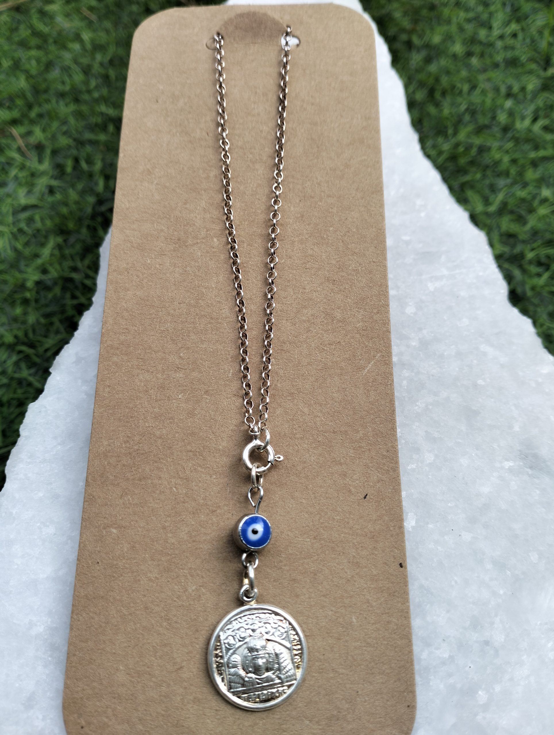 Φυλαχτό Αυτοκινήτου Ασημένιο 925 Στρογγυλό Ταξιάρχης με Μπλε Μάτι - Image 3