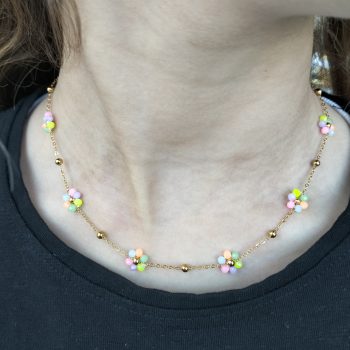 Κολιέ Πολύχρωμη Μαργαρίτα με Ατσάλινη Αλυσίδα χρυσό