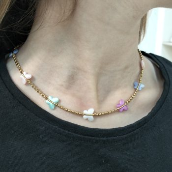 Κολιέ Γιαννιώτικη Αλυσίδα με Πολύχρωμες Πεταλούδες – Χρυσό