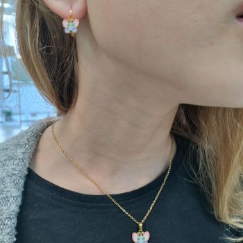 Σετ Παιδικό Ατσάλινο Χειροποίητο Πεταλούδα με Σμάλτο Πολύχρωμο Χρυσό