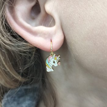 Σκουλαρίκια Ατσάλινα Μονόκερος με Σμάλτο Πολύχρωμο Χρυσό