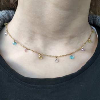 Κολιέ Ατσάλινη Αλυσίδα με Πολύχρωμες Γυάλινες Πέτρες χρυσό