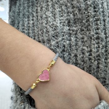 Βραχιόλι Καρδιά με Κορδόνι & Ατσάλινα Στοιχεία – Γκρι/Χρυσό