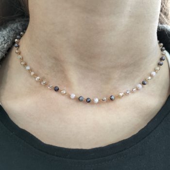 Κολιέ Ροζάριο με Γυάλινες Πέτρες χρυσό