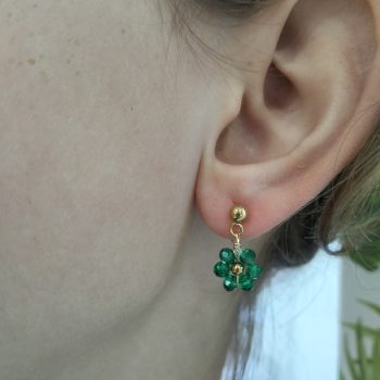 Ατσάλινα Χειροποίητα Σκουλαρίκια Μαργαρίτα Πράσινο με Καρφάκι Μπίλια Χρυσό