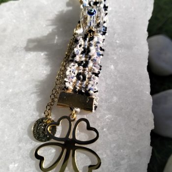 “Lucky Clover Charm” – Χειροποίητο Μπρελόκ & Bag Charm με Ατσάλινο Μοτίφ & Μάτι