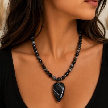 Obsidian Heart – Handmade Agate Heart Necklace