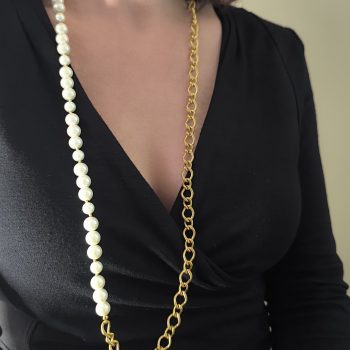Κολιέ ''Luna Pearl Chain'' με Πέρλες και Ατσάλινη Στριφτή Αλυσίδα