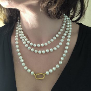 Κολιέ “Aurora Pearl” Πέρλα με Οβάλ Ατσάλινο Κούμπωμα Χρυσό