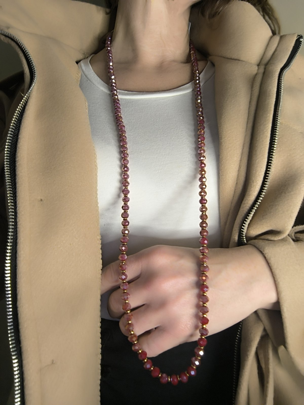 Κολιέ “Ruby Glow” με Κρυστάλλινες Ροδέλες & Αιματίτη - Image 2